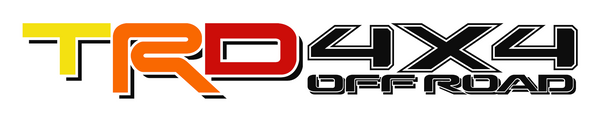 TRD 4X4 Off Road logo with 'TRD' in yellow, orange, and red, and '4X4 Off Road & TRD shadowing' in black from sticker joint