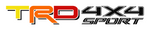 Logo with the letters "TRD" in gradient colors, "4X4" and "SPORT" in black and white with a double outline from sticker joint
