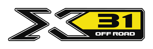 Logo for X 31 Off Road featuring bold lettering and an off-road vehicle silhouette. 