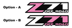 Two 'Z71 Off Road' logo options with pink and black design on a white background.